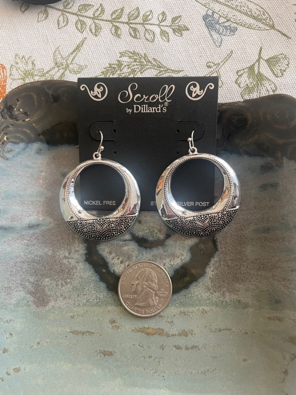 Scroll by Dillard’s Silver-Tone Textured Hoop Earrings